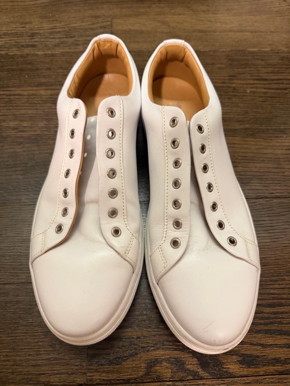 Thursday Boot Company White Slip-On Leather Sneakers with Tan Lining
